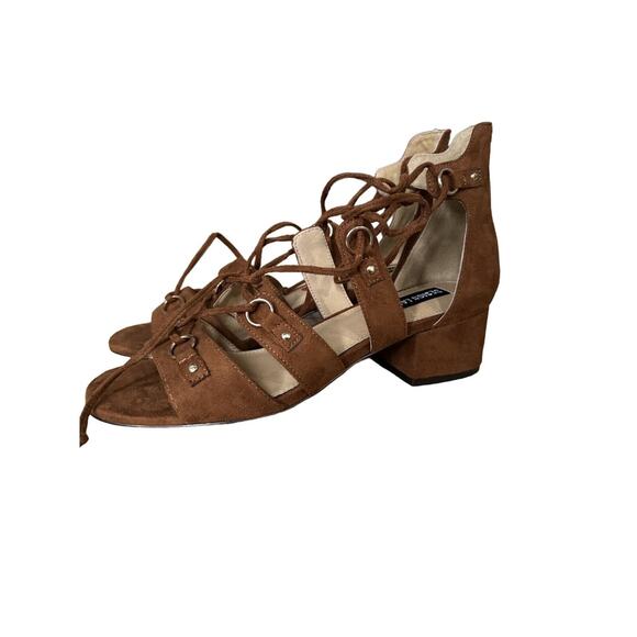 $225 NIB Lord & Taylor 7.5 Gladiator Cognac Lace Up Sandals New - Picture 2 of 10